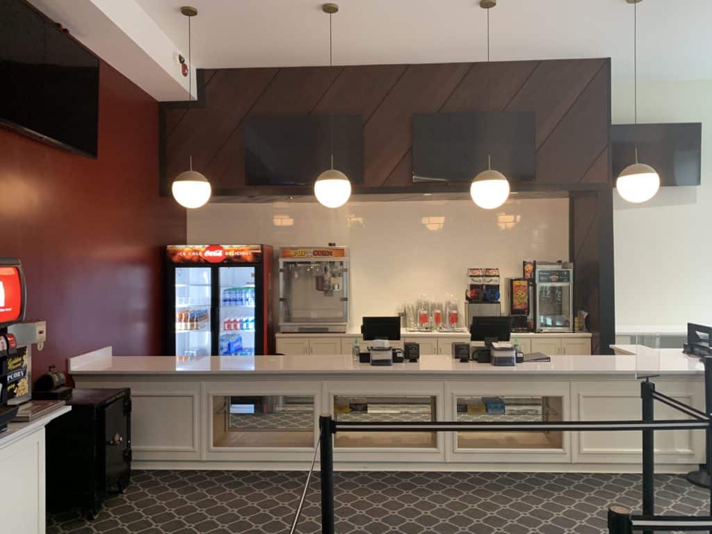 The snack bar inside Eagles Theatre