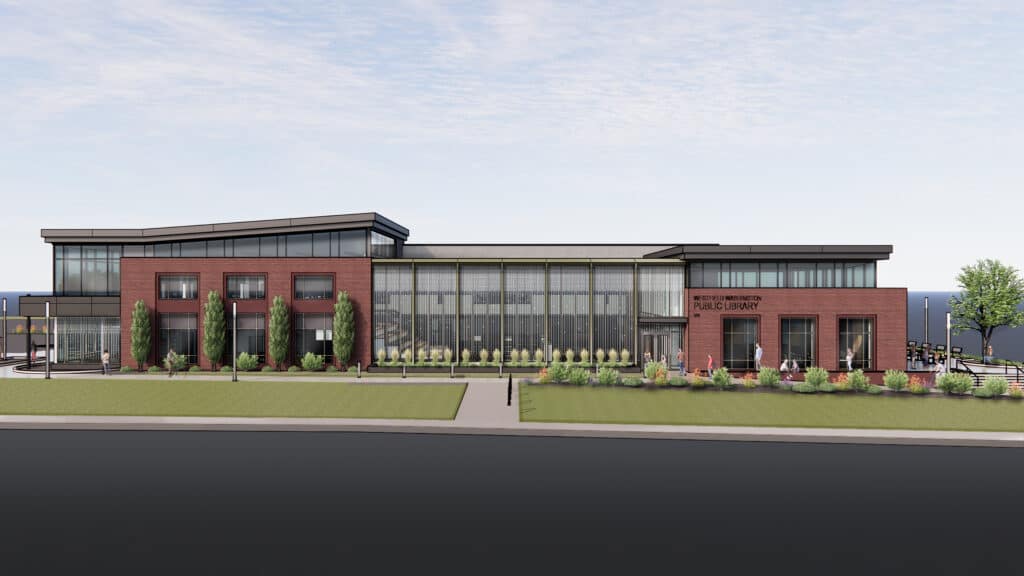 The exterior rendering of Westfield-Washington Public Library in Westfield, Indiana