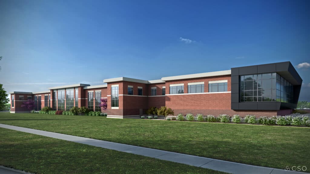 A rendering of the exterior addition of Noblesville High School.