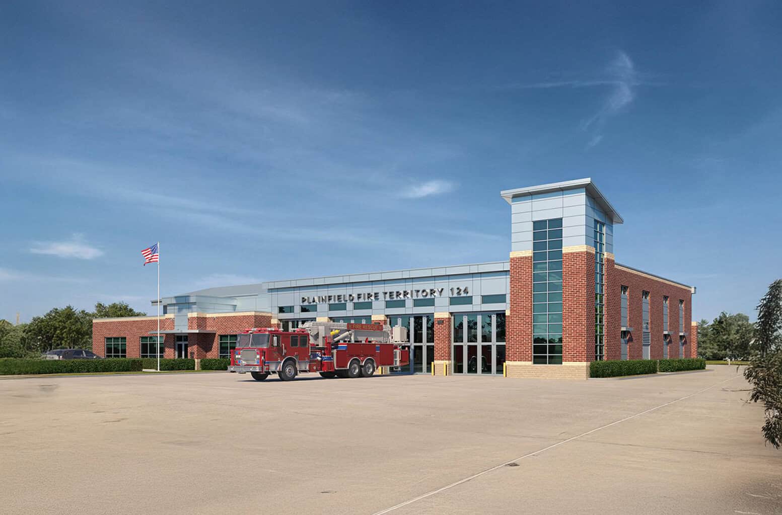 An exterior view of Plainfield Fire Station 124